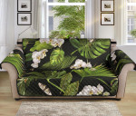 Black Theme White Orchid Flower Tropical Leaves Sofa Couch Protector Cover