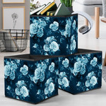 Dark Blue Theme Beautiful Rose Peonies And Bird Pattern Storage Bin Storage Cube