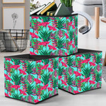Bright Pink Flowers And Tropical Leaves Pattern Storage Bin Storage Cube