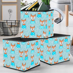 Doodle Funny Fox With Dotted And Striped Clothes Light Blue Theme Design Storage Bin Storage Cube