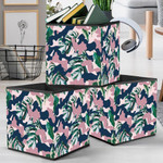 Watercolor Tropical Green Marble Leaves Pink Camo Background Storage Bin Storage Cube