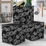 Black Theme Of Hand Drawn Sunflowers Bud And Leaves Storage Bin Storage Cube