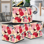 Beautiful Pink Red Roses Blueberry Branch And Butterfly Pattern Storage Bin Storage Cube