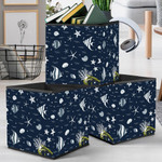Pattern Of Fishes Conchs And Starfishes On Dark Blue Background Storage Bin Storage Cube