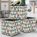 Cute Cat Hipster On Colored Background Storage Bin Storage Cube