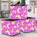 Yellow Moons And Pink Roses On White Background Storage Bin Storage Cube