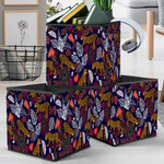 Leopards And Abstract Tropical Plants On Black Background Storage Bin Storage Cube