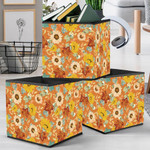 Hello Fall Pattern With Sunflowers Daisy Maple Leaves Foliage Storage Bin Storage Cube