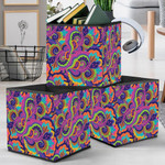 Psychedelic Texture With Colorful Flowers Leaves Branches Storage Bin Storage Cube