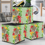 Tropical Leaves Leopard And Flowers On Green Line Storage Bin Storage Cube