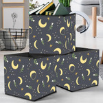 Gold Moon With Star And Flower On Black Background Storage Bin Storage Cube