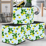 Exotic Yellow Citrus Pattern On Pastel Blue Striped Background Storage Bin Storage Cube