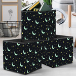 Mint Moon And Little Yellow Star In The Night Sky Storage Bin Storage Cube