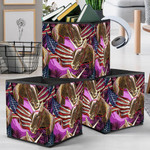 Girly Brown Unicorn With American Flag Embroidery Pattern Storage Bin Storage Cube