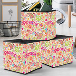 Vivid Colorful Flowers And Peace Signs Hippie Style Design Storage Bin Storage Cube