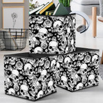 Black And White Human Skull Butterfly Roses Leaves Storage Bin Storage Cube
