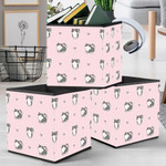 Cartoon Cat And Heart Design On Pink Background Storage Bin Storage Cube