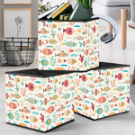 Sea Creatures World Colorful Fishes Starfish And Coral On Beige Design Storage Bin Storage Cube