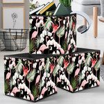 Tropical Plants White Orchid Flowers And Flamingo Storage Bin Storage Cube