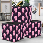 Pink Human Skull With Ice Cream On Black Background Storage Bin Storage Cube