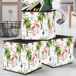 Couple Flamingo In Sunset With Coconut Tree And Salt Boat Storage Bin Storage Cube