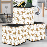 Gold Horses And White Flower On White Storage Bin Storage Cube