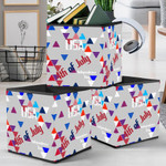Multicolored Triangles Pattern With Words USA 4th Of July Storage Bin Storage Cube