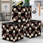 Scared Human Skull With Red Dot On Black Background Storage Bin Storage Cube