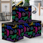 Neon Cute Leopards And Monstera Leaves Storage Bin Storage Cube