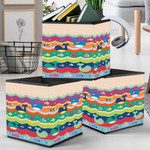 Collection Of Cute Fishes On Colorful Waves Background Design Storage Bin Storage Cube
