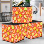 Nature Pink Yellow And Blue Autumn Leaves On Red Field Storage Bin Storage Cube