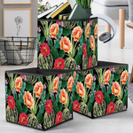 Summer Tropical Pattern Background With Blooming Cactus Succulents Storage Bin Storage Cube