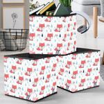 Forest Animals Themed Funny Fox Trees And Mountain Design Storage Bin Storage Cube