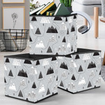 Black And White Mountain With Tree On Gray Background Storage Bin Storage Cube
