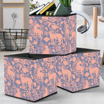 Leopard And Tiger Silhouettes With Abstract Flowers And Plants Storage Bin Storage Cube