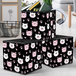 Cute Head Of White And Pink Cats In Kawaii Style Storage Bin Storage Cube