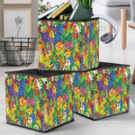 Background In The Style Of 60s Hippie Cannabis Leaves Girl Doodle Pattern Storage Bin Storage Cube
