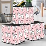 White Poodle Dog On Pink Background Storage Bin Storage Cube