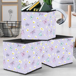 Violet Theme Watercolor Daisy Flowers And Butterfly Pattern Storage Bin Storage Cube
