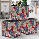 Pink Flowers Green Leaves Bunches Pattern On Leaf Background Storage Bin Storage Cube