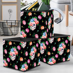 Beautiful Watercolor Floral Skull Smiling Face Pattern Storage Bin Storage Cube
