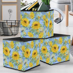 Acrylic Painting Aqua Blue And Yellow Sunflowers Pattern Storage Bin Storage Cube