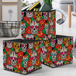 Mexican Sugar Skulls With Leaves And Roses Storage Bin Storage Cube