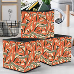 Bright Summer Orange Floral Motif Ornament Pattern Storage Bin Storage Cube