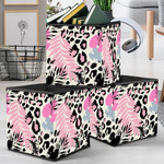 Creative Artistic Tropical Floral With Palm Monstera Leaves Animal Skin Storage Bin Storage Cube
