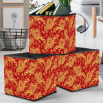 Ancient Golden Chinese Dragons On A Red Background Storage Bin Storage Cube