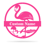 Flamingo Pink And White Cut Metal Sign Custom Name