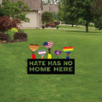 Cute Heart Pattern Hate Has No Home Here Cut Metal Sign