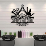 Nail Salon With Flowers Decoration Custom Name Cut Metal Sign