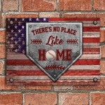 Rustic Design There's No Place Like Home Baseball Cut Metal Sign